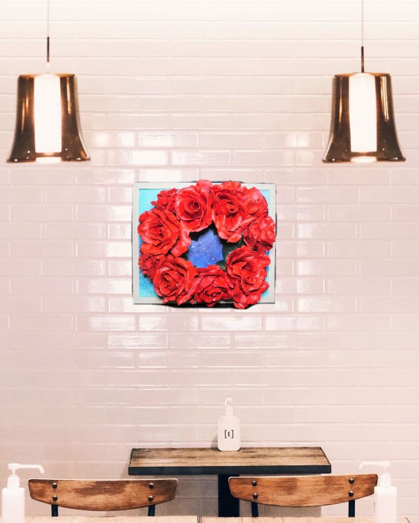 油絵 油彩 油彩画 絵 絵画 【薔薇リース】