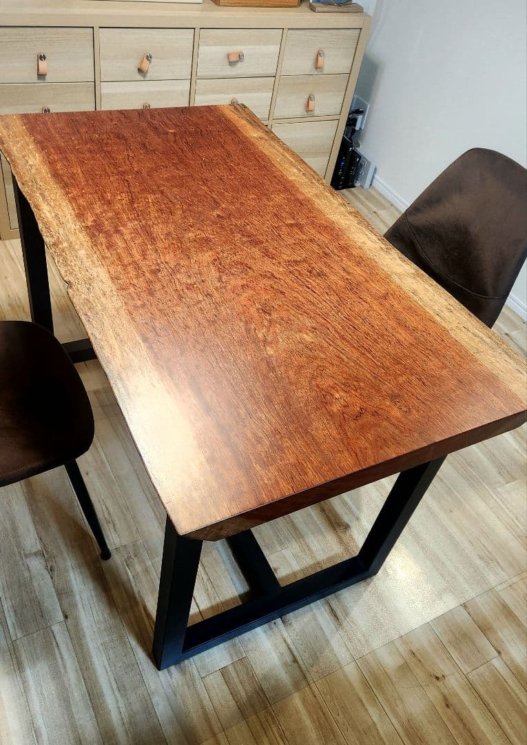 ★アポロ★アトリエモクバ　 ブビンガ(玉杢入り)1枚板ダイニングテーブル