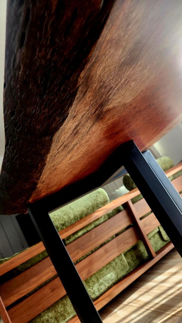 ★アポロ★アトリエモクバ　 ブビンガ(玉杢入り)1枚板ダイニングテーブル