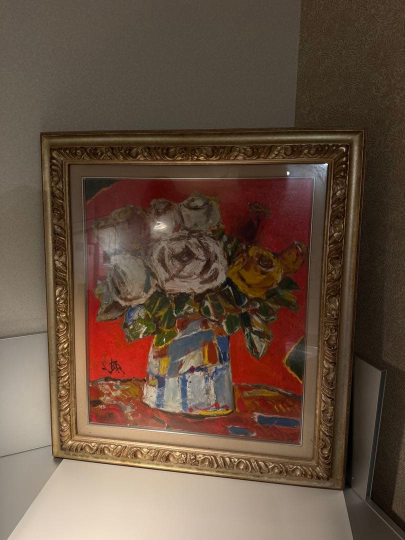 USED / art 油彩画 花瓶のバラ