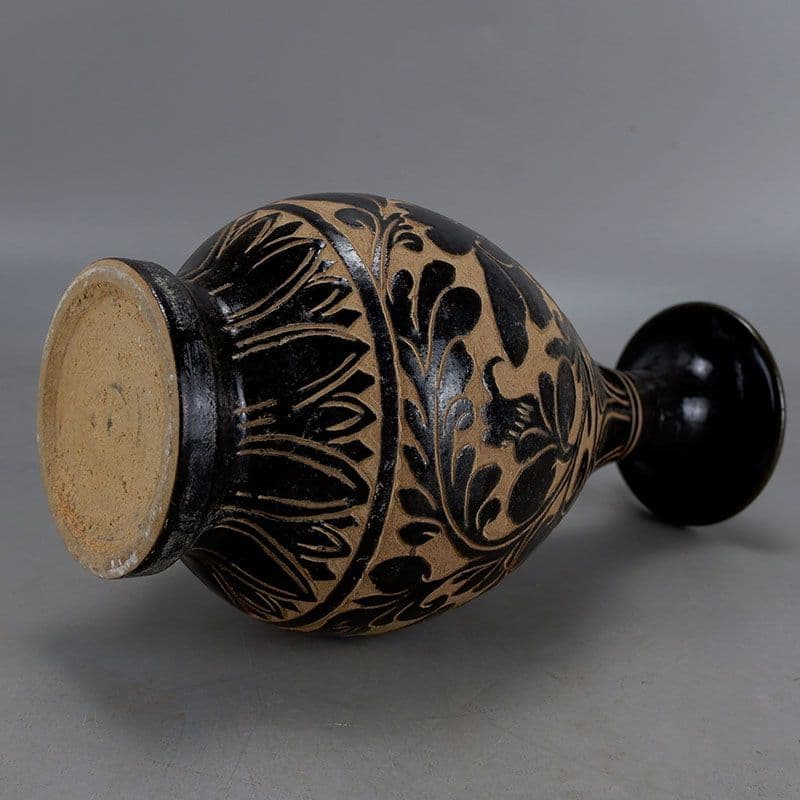 宋代磁州窯黒釉手制花玉壺春瓶 景徳鎮 陶磁器 装飾品 現代工芸品美術品 置物