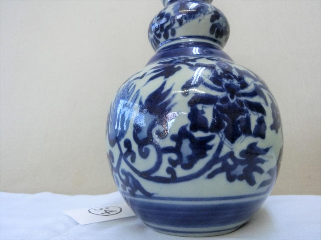 コレクション！【瓢箪徳利　ひさご型　花瓶　つる花染付文　花器・54】◆鑑賞陶磁器