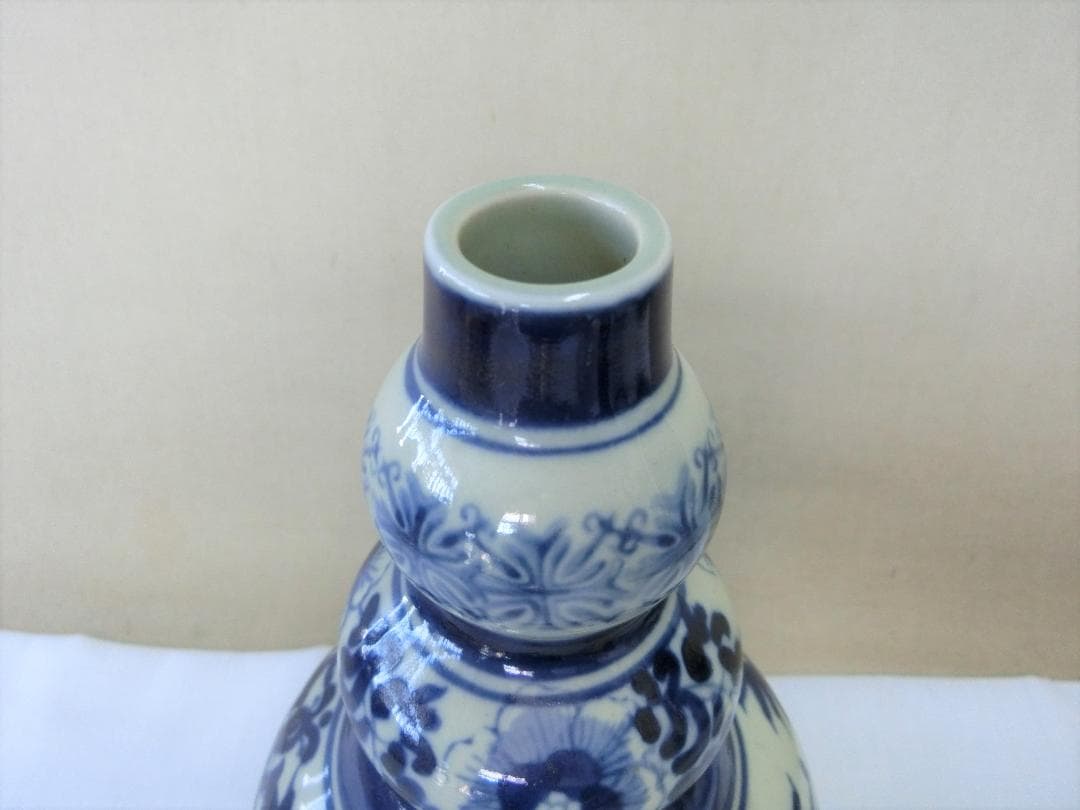 コレクション！【瓢箪徳利　ひさご型　花瓶　つる花染付文　花器・54】◆鑑賞陶磁器