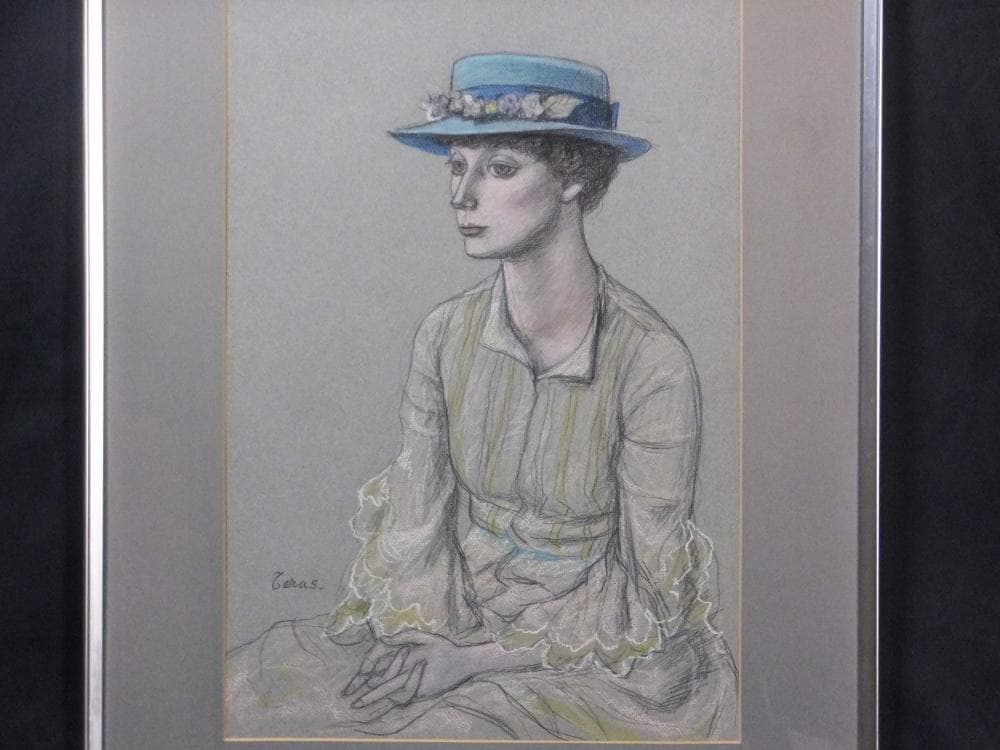 寺島龍一　直筆サイン『女性』ペーパーにパステル画 10号 0313B