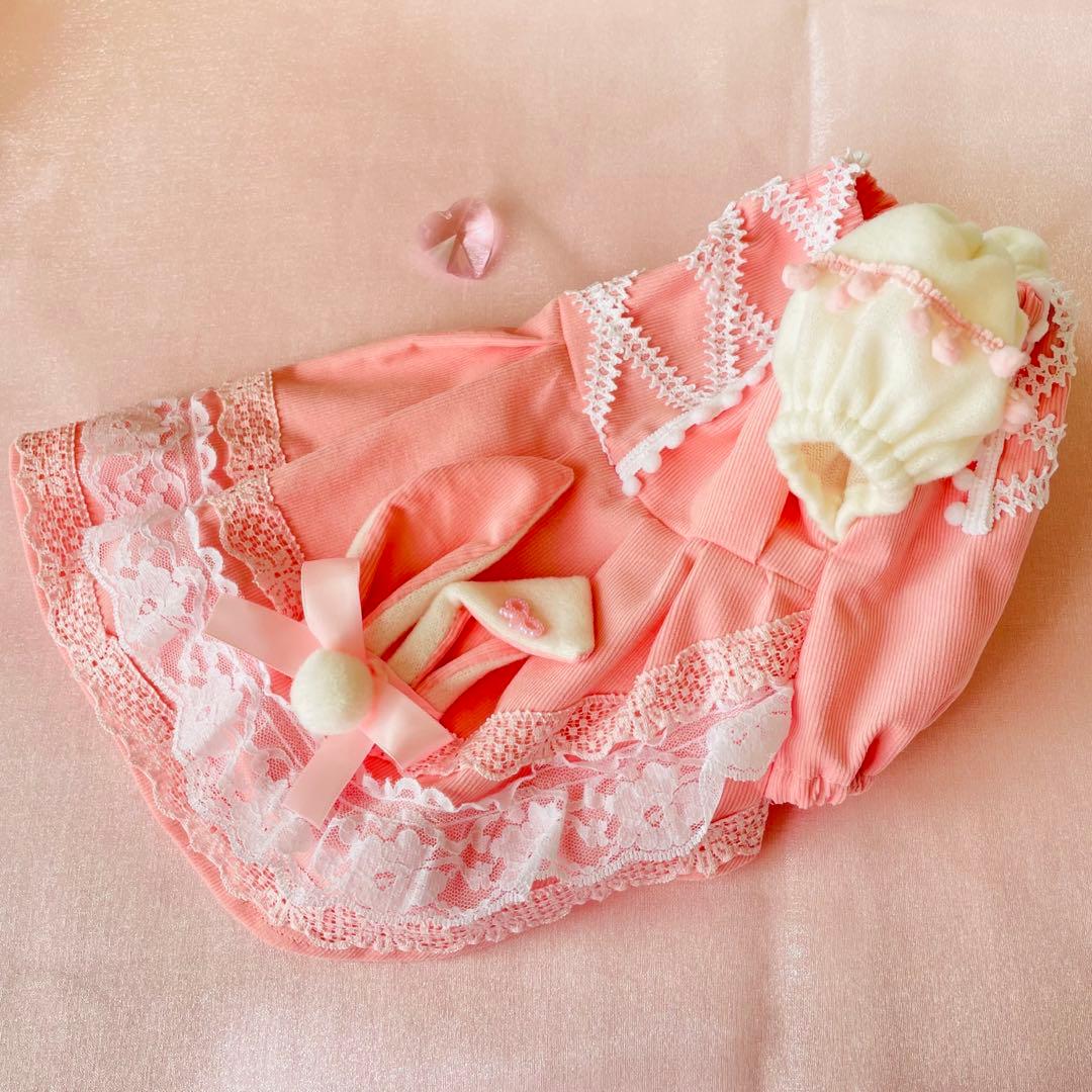 ピンクのバニーワンピ　∞TuTu∞ 犬服　ハンドメイド　オーダーメイド　うさ耳