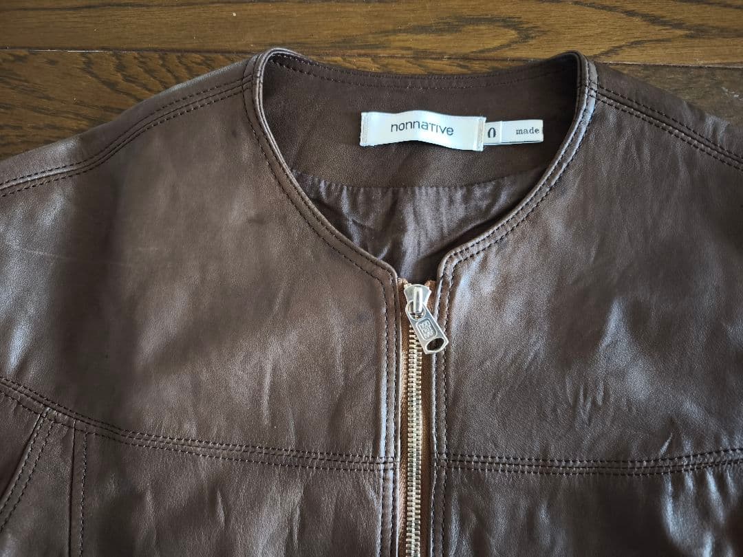 nonnative ノーカラーレザージャケット　ブラウン　0 NN-J2301