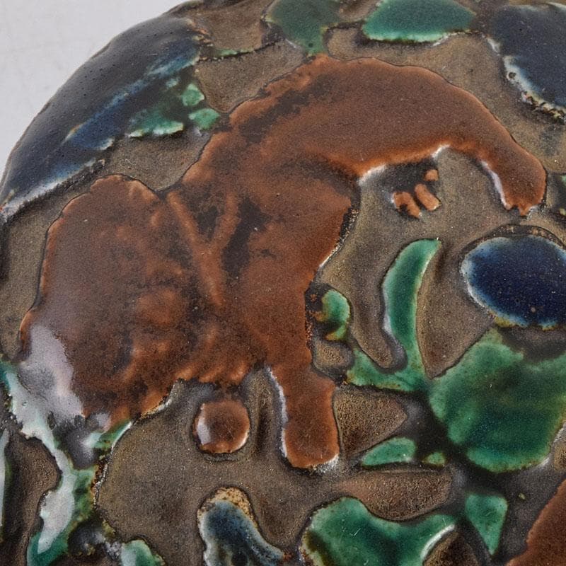 茶道具　交趾焼　獅子文　蓋裏仏像刻　懐中仏　香合　蓋物　C　R9390