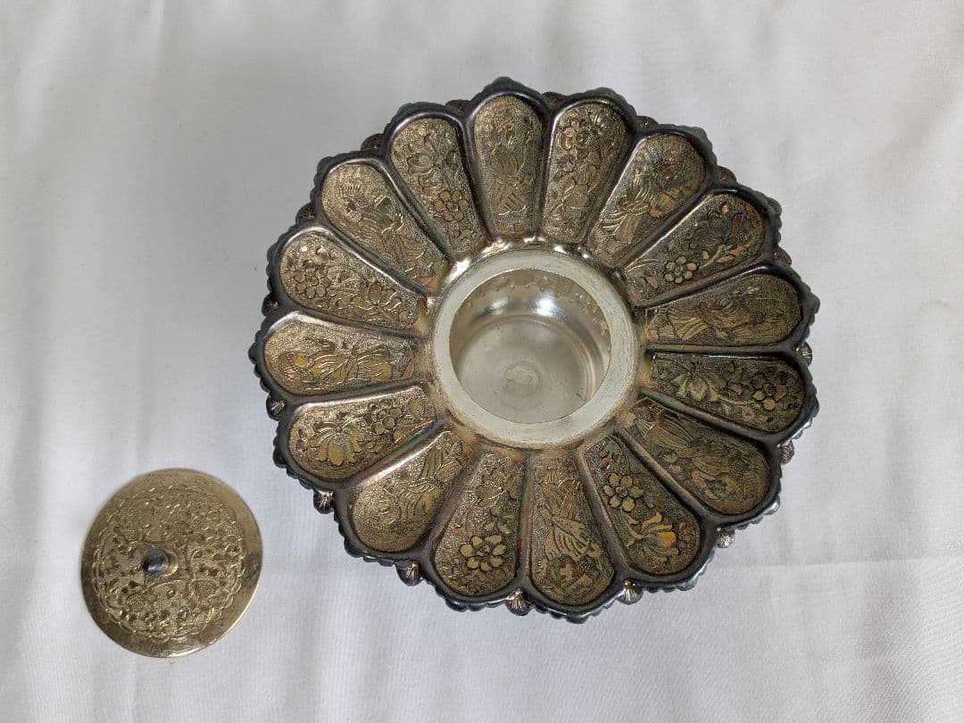 アンティーク ロシア製シルバー コンポート皿 花型 装飾皿 工芸品 小物入れ