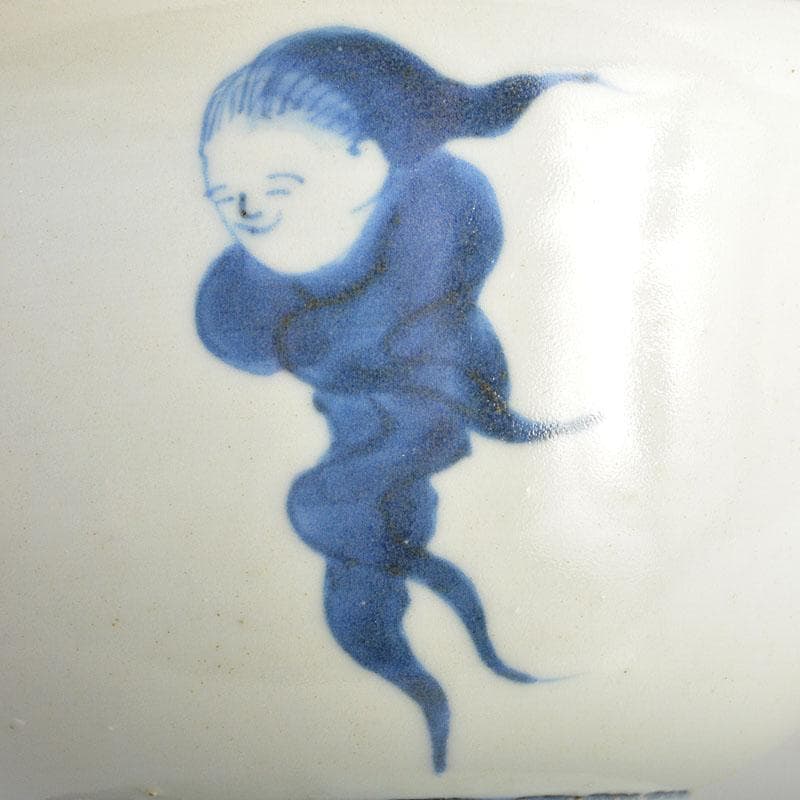 中国　新渡　青花人物文　銅覆輪　鉢　N　6737