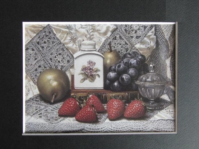 山中雅彦、【苺のある静物】、希少な額装用画集画、新品高級額 額装付、状態良好