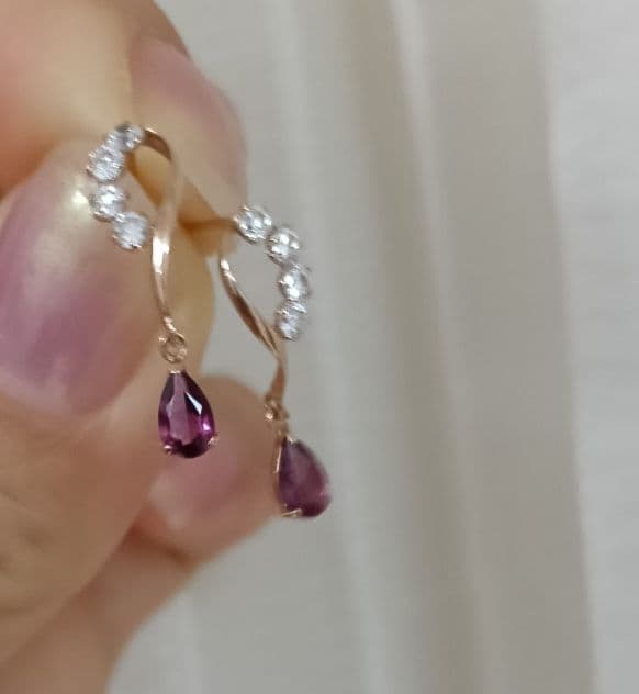 k18 k10 　紫色の宝石付きフープ　ピアス