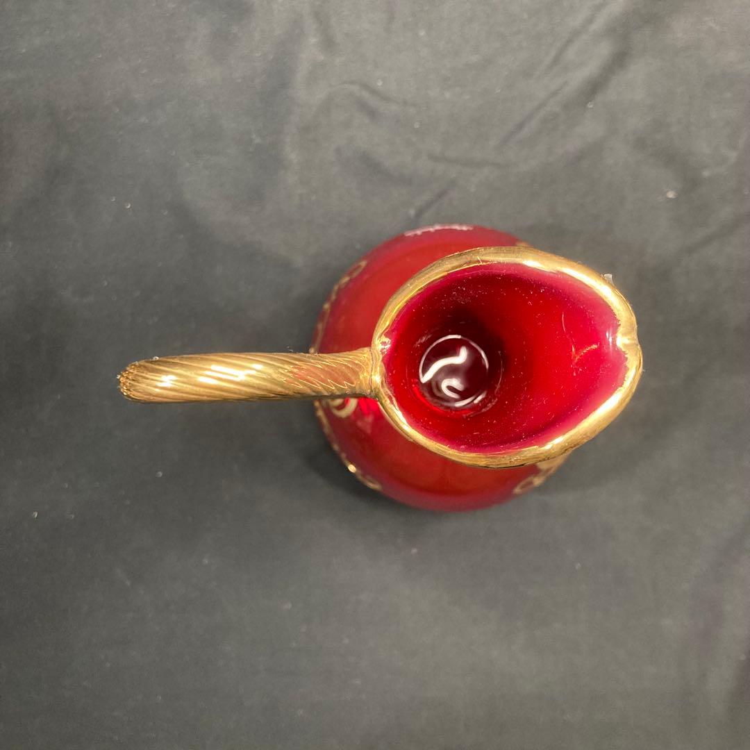 【美品】ボヘミアングラス デキャンタ ワイングラス6個 レッド 金彩 ガラス工芸