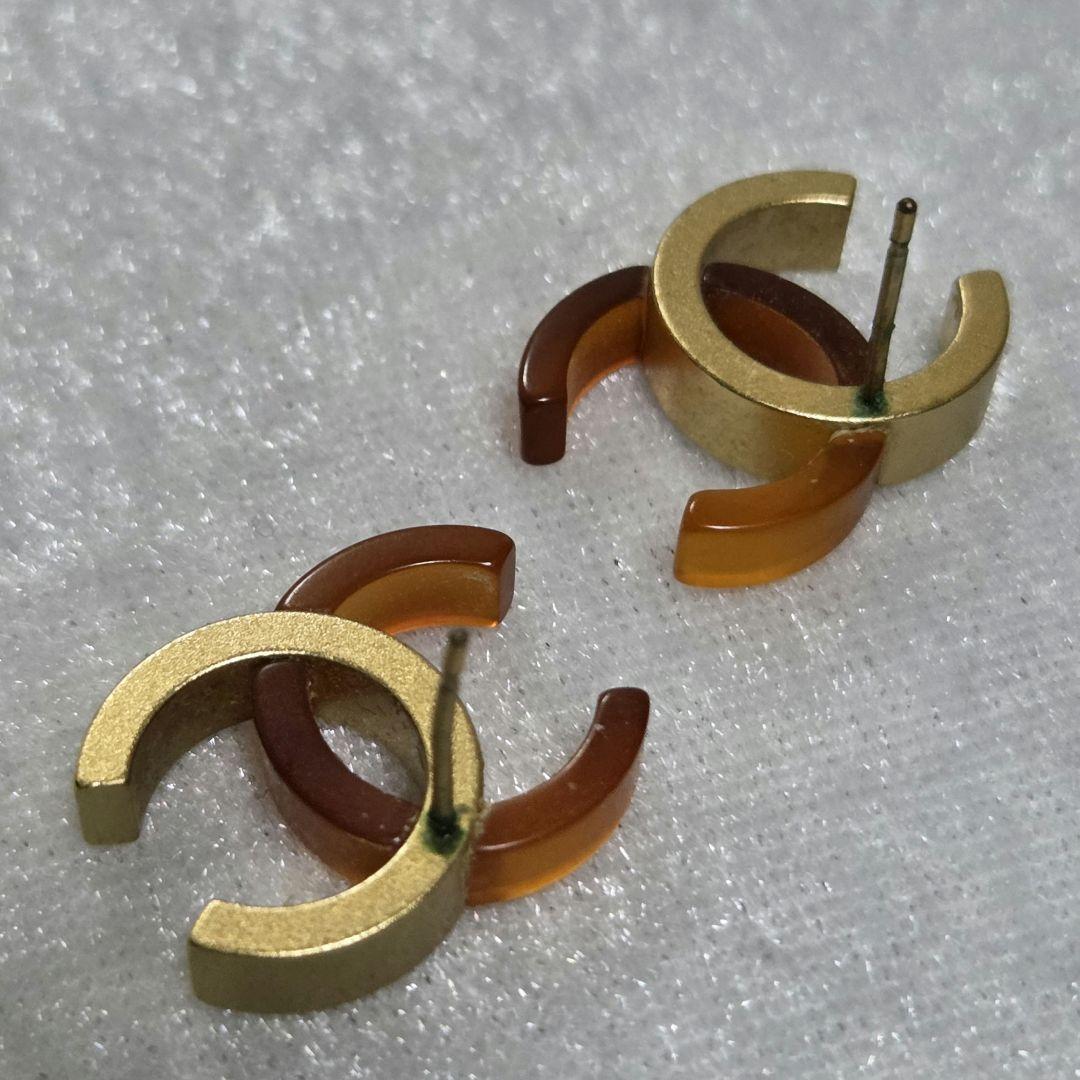 【良品】CHANEL シャネル ココマーク ピアス べっ甲×マットゴールド