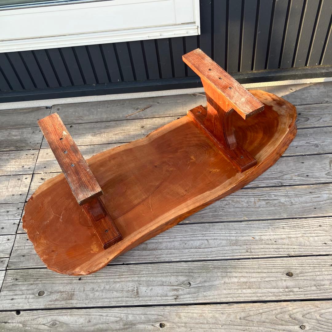 ②昭和レトロ 木製 天然木 欅材 一枚板 脚付き 座卓 センターテーブル 楕円形