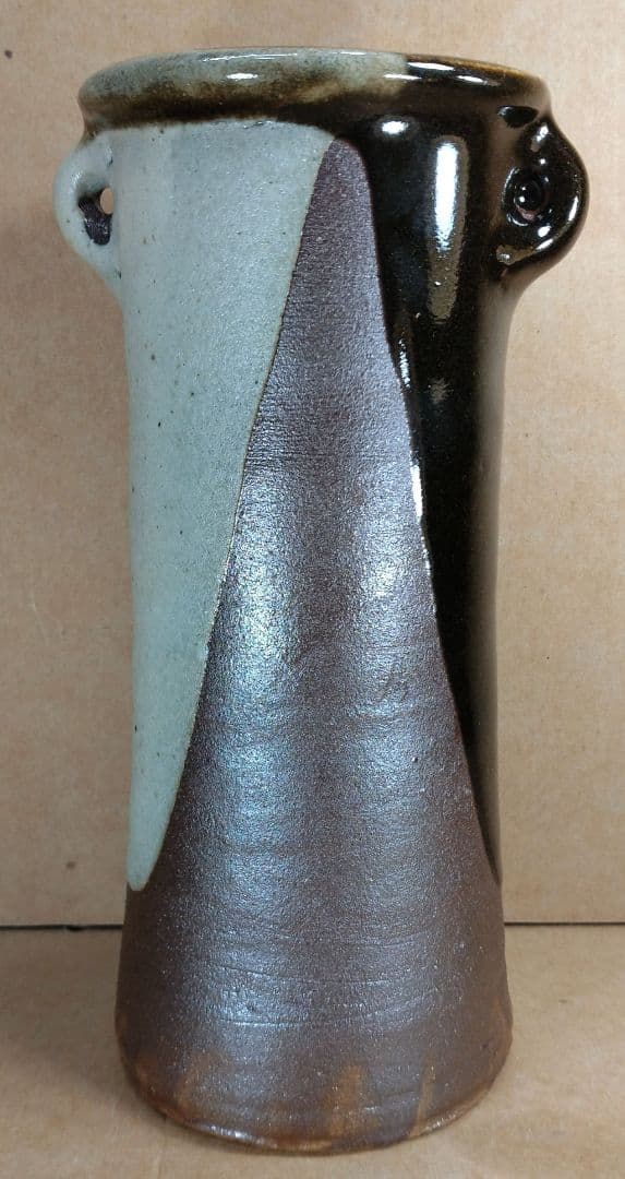 浜田庄司(濱田庄司) 花生(益子焼掛分花瓶) 共箱 益子焼 人間国宝 未使用