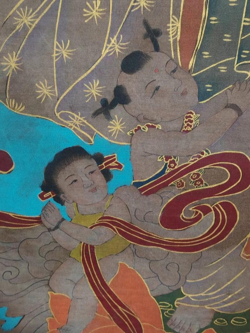 中国古美術・純手描き・画芯・送子觀音画像167x86cm・書画・絹本・仏像・風水