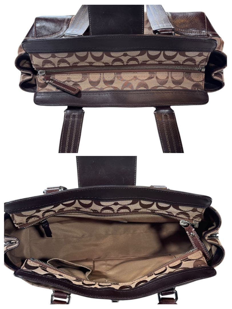 COACH コーチ ハンドバッグ ハンプトンズ 茶 シグネチャー ターンロック