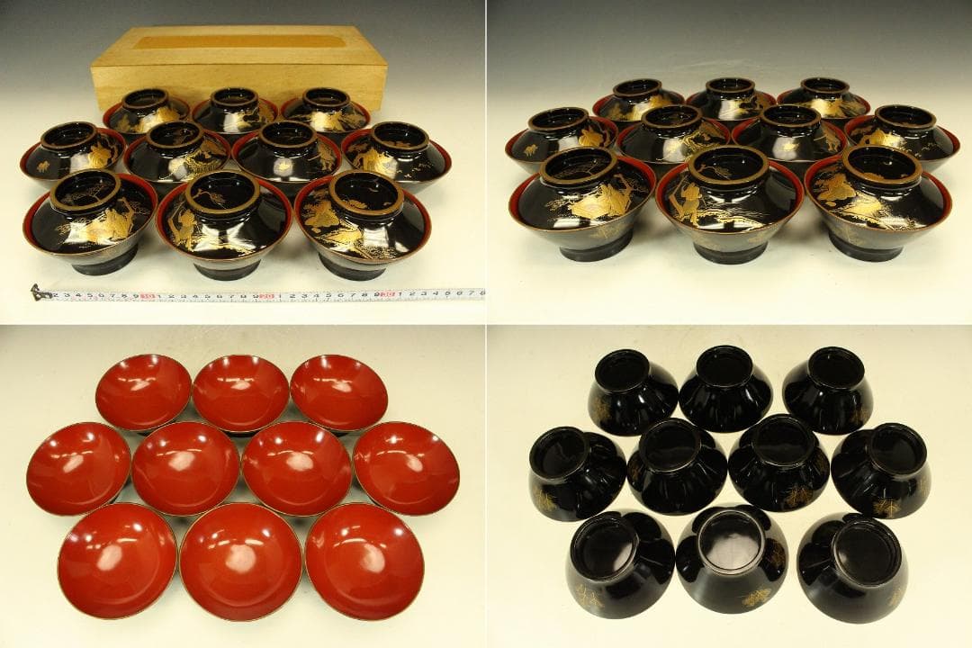 時代 蒔絵 漆器 図変 十客 懐石 吸物椀 煮物碗 美品(LC604)