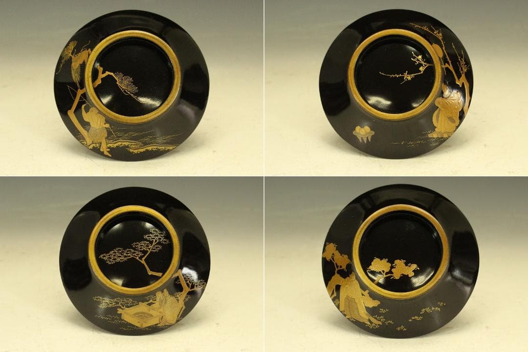 時代 蒔絵 漆器 図変 十客 懐石 吸物椀 煮物碗 美品(LC604)