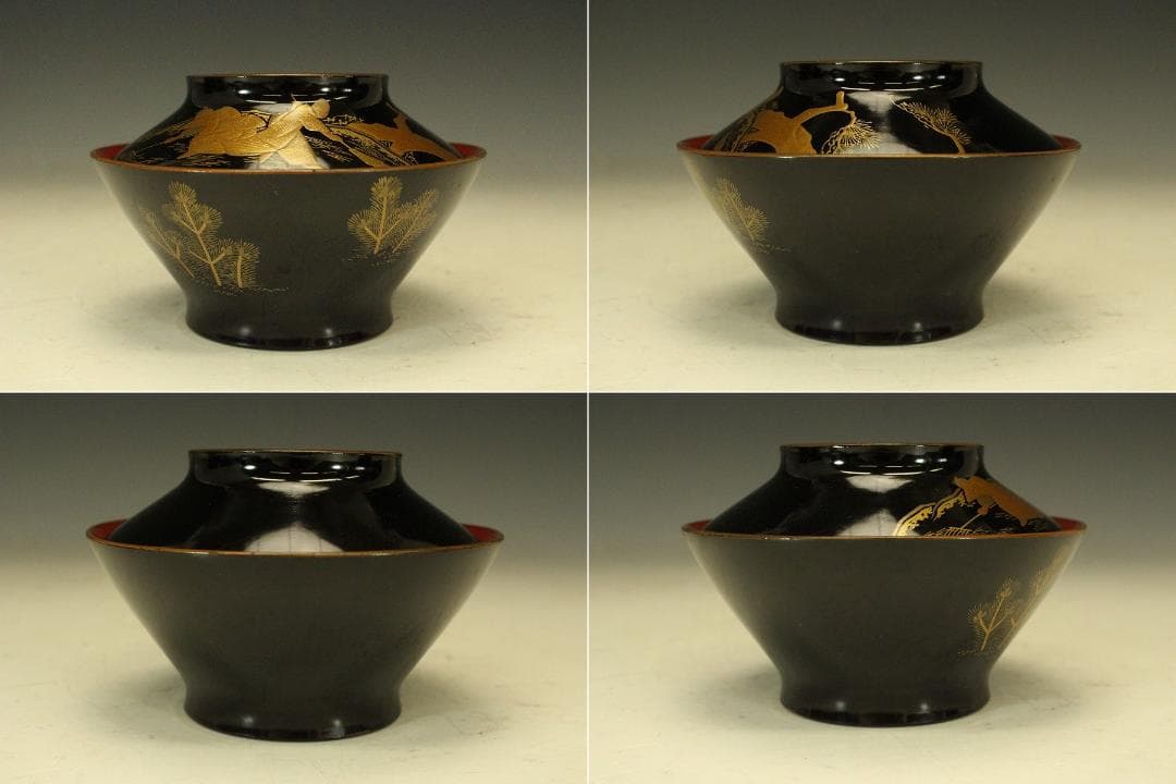 時代 蒔絵 漆器 図変 十客 懐石 吸物椀 煮物碗 美品(LC604)