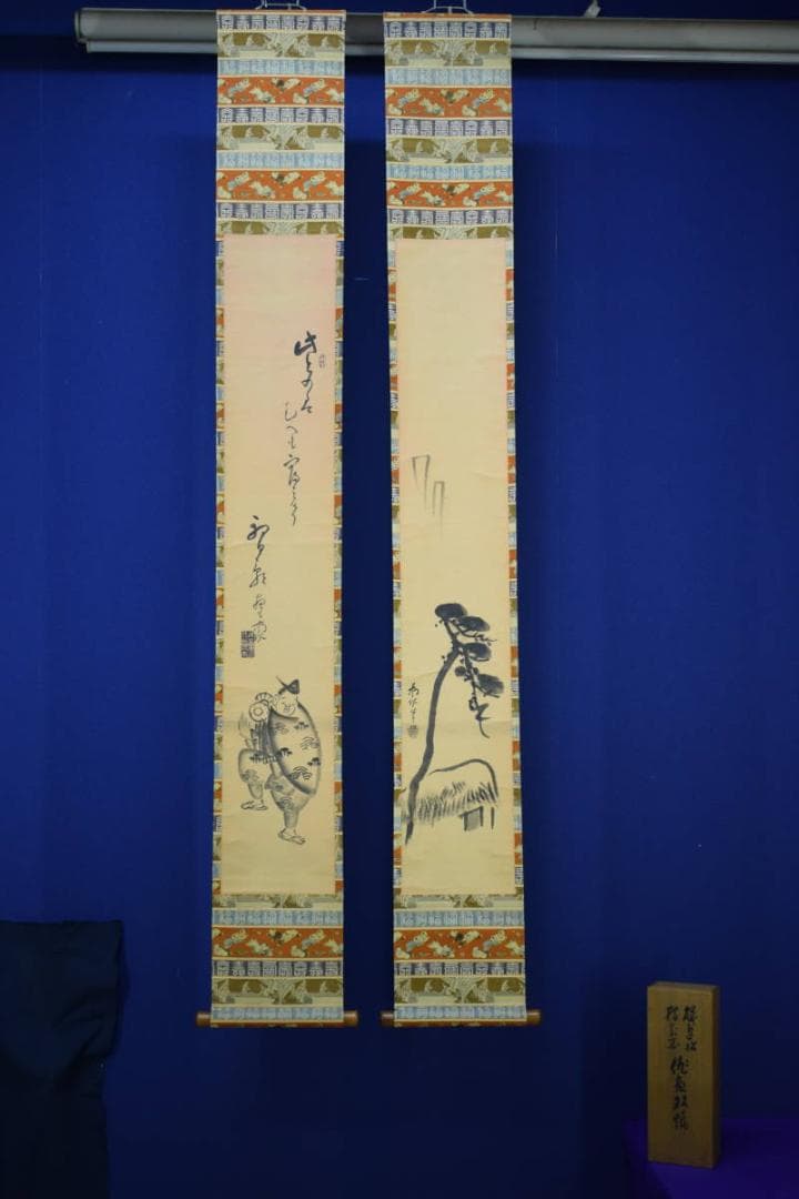 真作/生田南水/人物図/双幅/杉共箱付/布袋屋掛軸HH-584