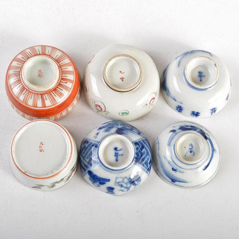 えびいち　金彩　赤絵金彩　染付　人物文　花文など　盃　六客　M　R6634