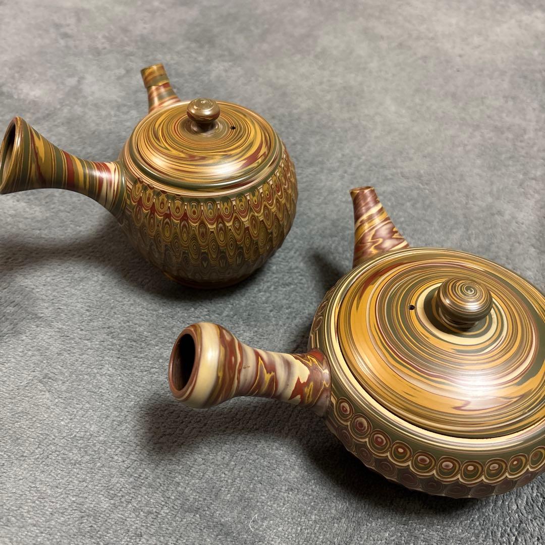 常滑焼　練込網目カット文急須　2個セット　小西友仙作