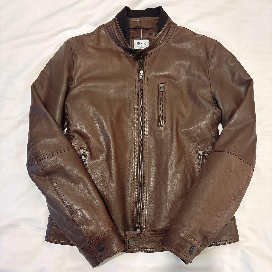 EMMETI エンメティ レザージャケット L ブラウン ナッパレザー 中綿