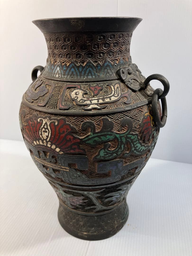 中国古美術　七宝焼壺　花瓶　古銅製　アンティーク　骨董品