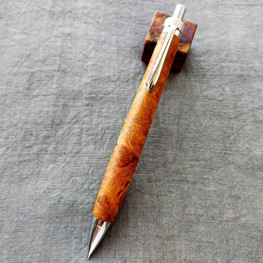 特上花梨瘤　ハンドメイド　木軸シャープペン　0.5mm　天然木　シルバー