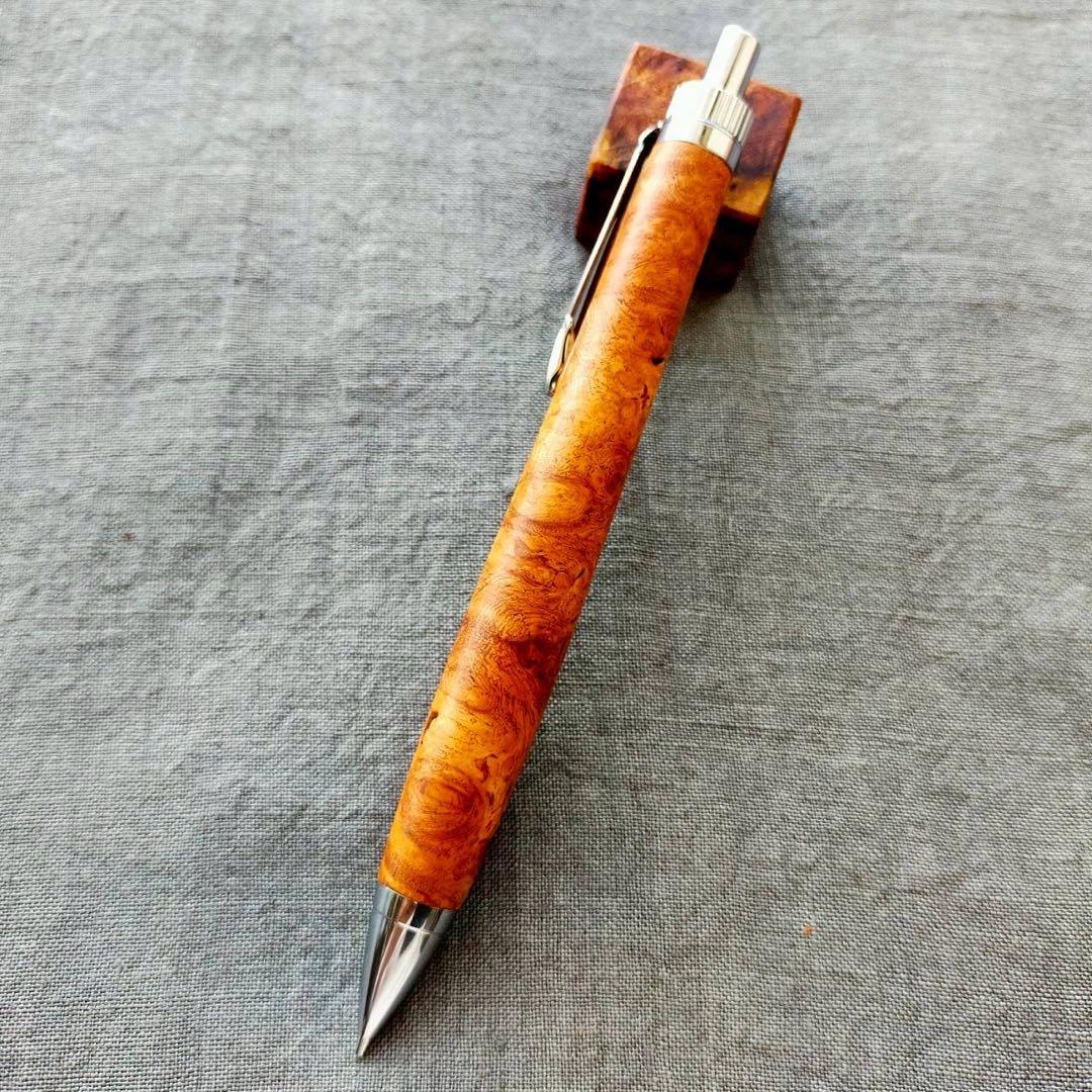 特上花梨瘤　ハンドメイド　木軸シャープペン　0.5mm　天然木　シルバー