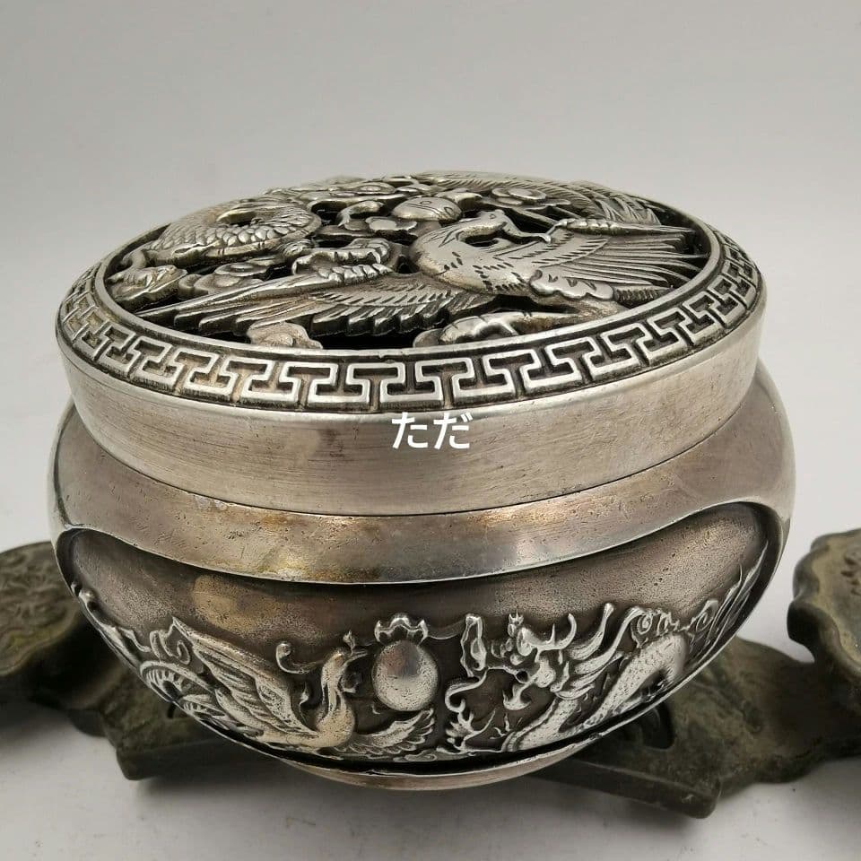 銅 細工 透かし彫り龍鳳薫香炉 香道具 茶道具 装飾品 工芸品 置物