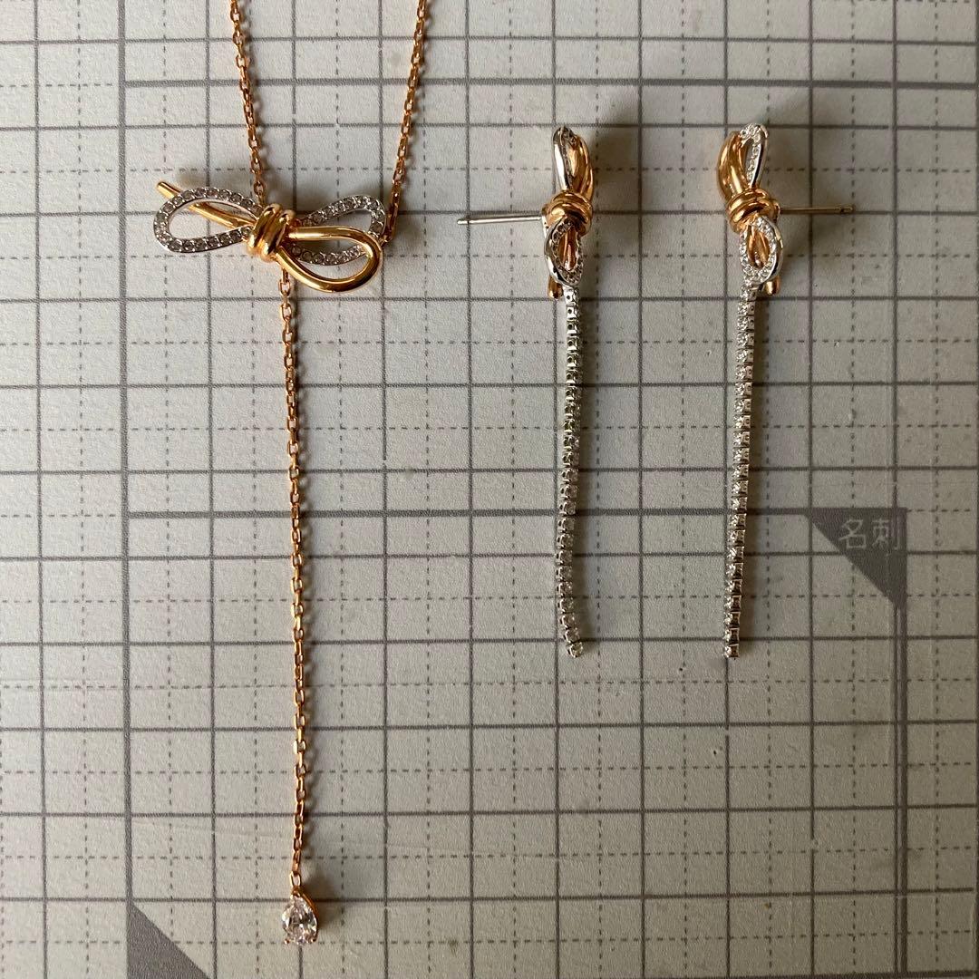 ★swarovski★スワロフスキーLIFELONG BOW ピアス＆ネックレス