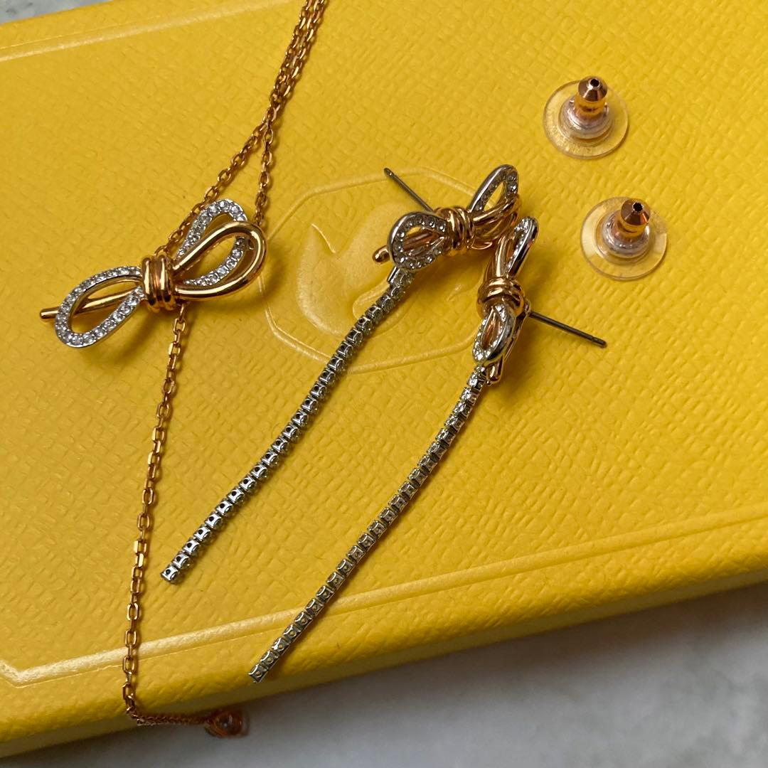 ★swarovski★スワロフスキーLIFELONG BOW ピアス＆ネックレス