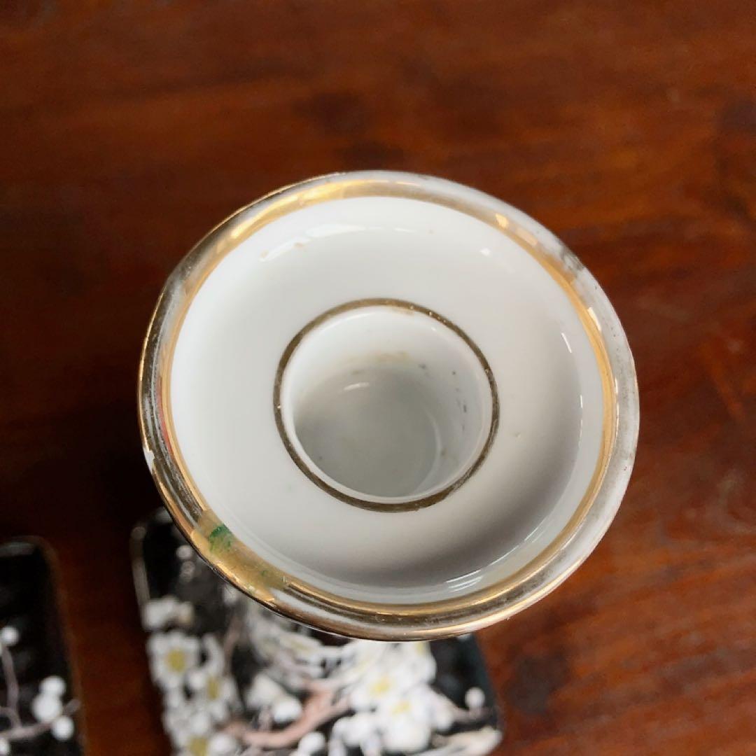 オールドノリタケ 黒地×白梅 アンティーク燭台 金縁 アンティーク