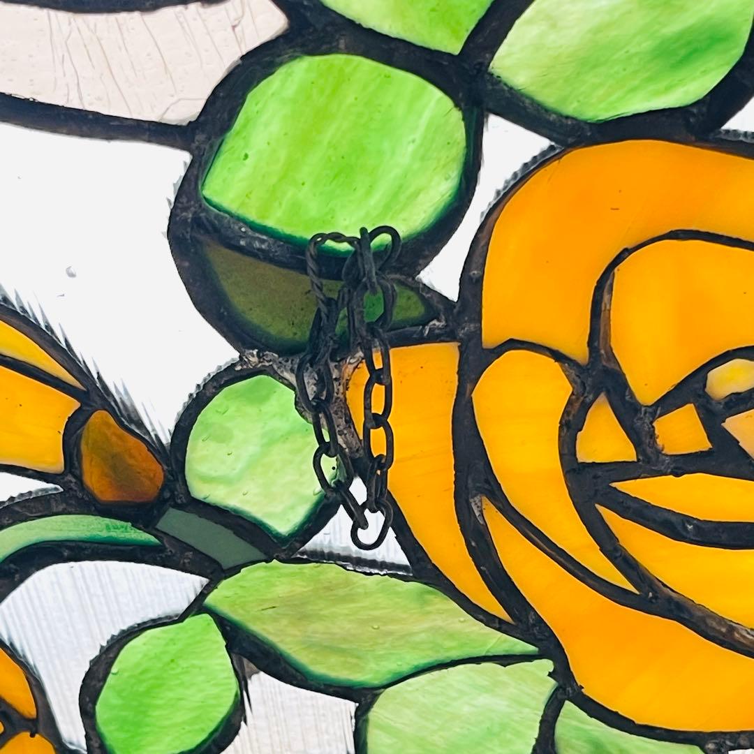 ✮大きめ✮ ステンドグラス　壁掛け　吊り下げ金具付き　バラ　ハンドメイド
