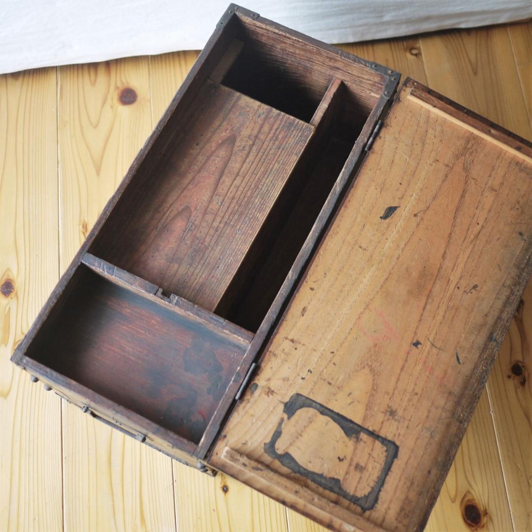 小箪笥　道具箱　帳場箱　硯箱　銭箱　小引き出し　鋲金具　古民具　時代民芸家具