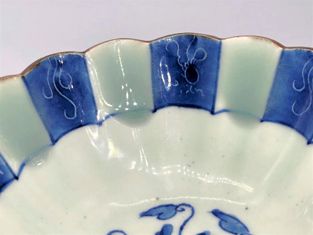 【 蕨手文豆彩高台鉢 】 仮託銘：成化年製 明朝末～清朝初期 中国古玩