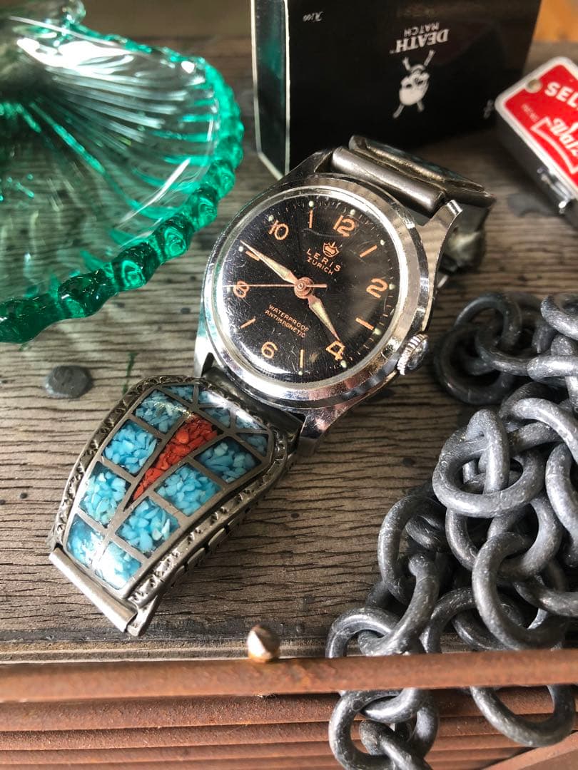 腕時計　古物　手巻き　時間　ターコイズ　族　インレイ　バンド　ノスタルジック