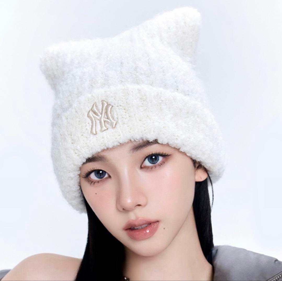 1点のみ☆カリナpick☆完売品☆MLB 猫耳 ミャオン ビーニー 白 TWS
