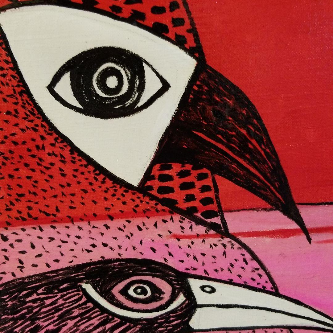 油絵　ロンロンロン　　コンポジション*鳥