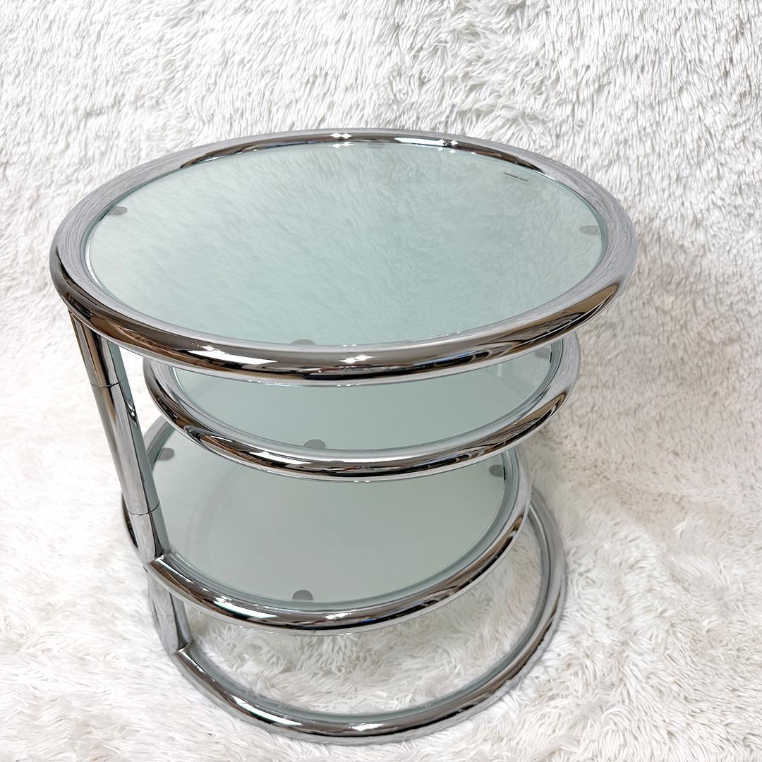 ミッドセンチュリー ラウンドテーブル 4段 ガラス 可動式 ヴィンテージ