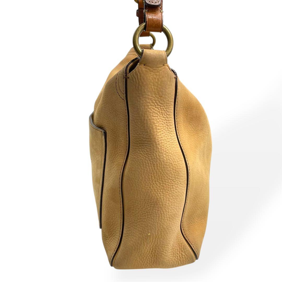 美品　COACH コーチ　ショルダーバッグ　ヌバック　レザー　ターンロック　茶