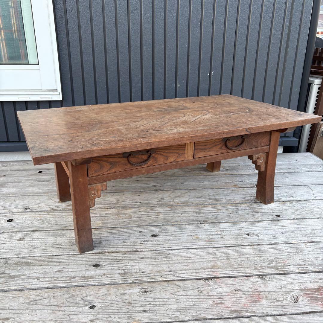 昭和レトロ 無垢材 木製文机 書斎机 ローテーブル 座卓 古家具 経台ビンテージ