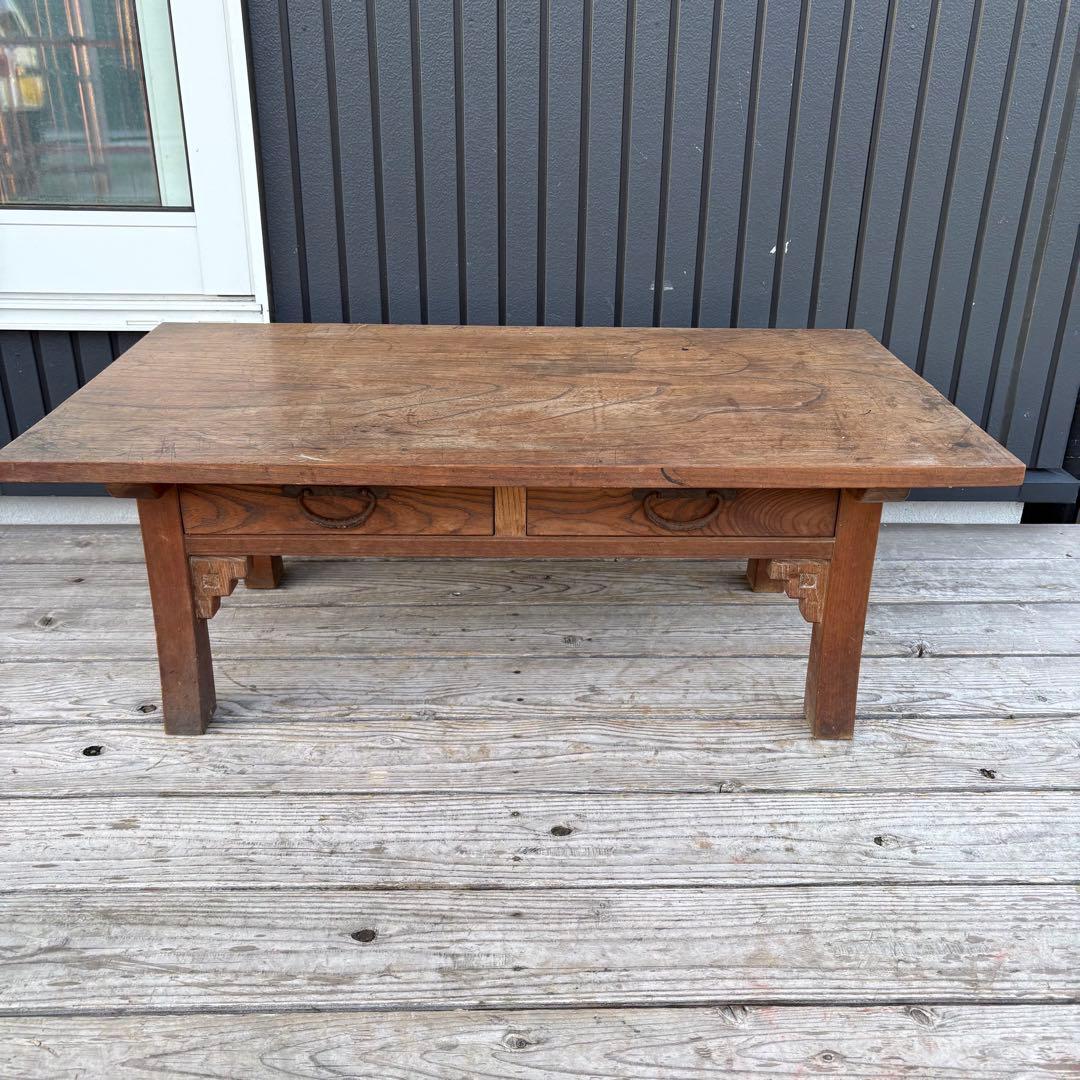 昭和レトロ 無垢材 木製文机 書斎机 ローテーブル 座卓 古家具 経台ビンテージ