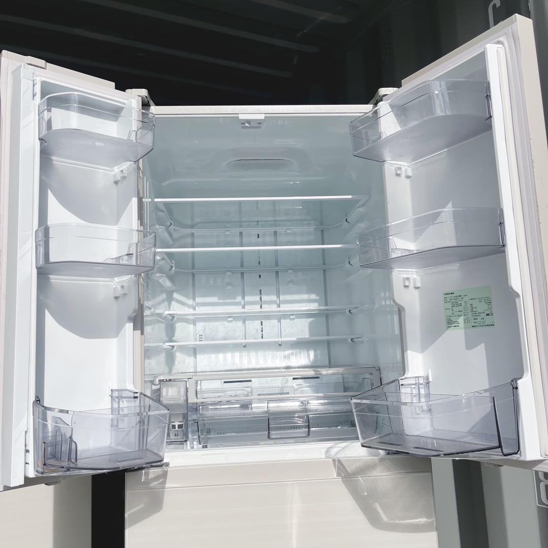 370取付無料！東芝真ん中野菜室 おしゃれアイボリー6ドア冷蔵庫 2021年製