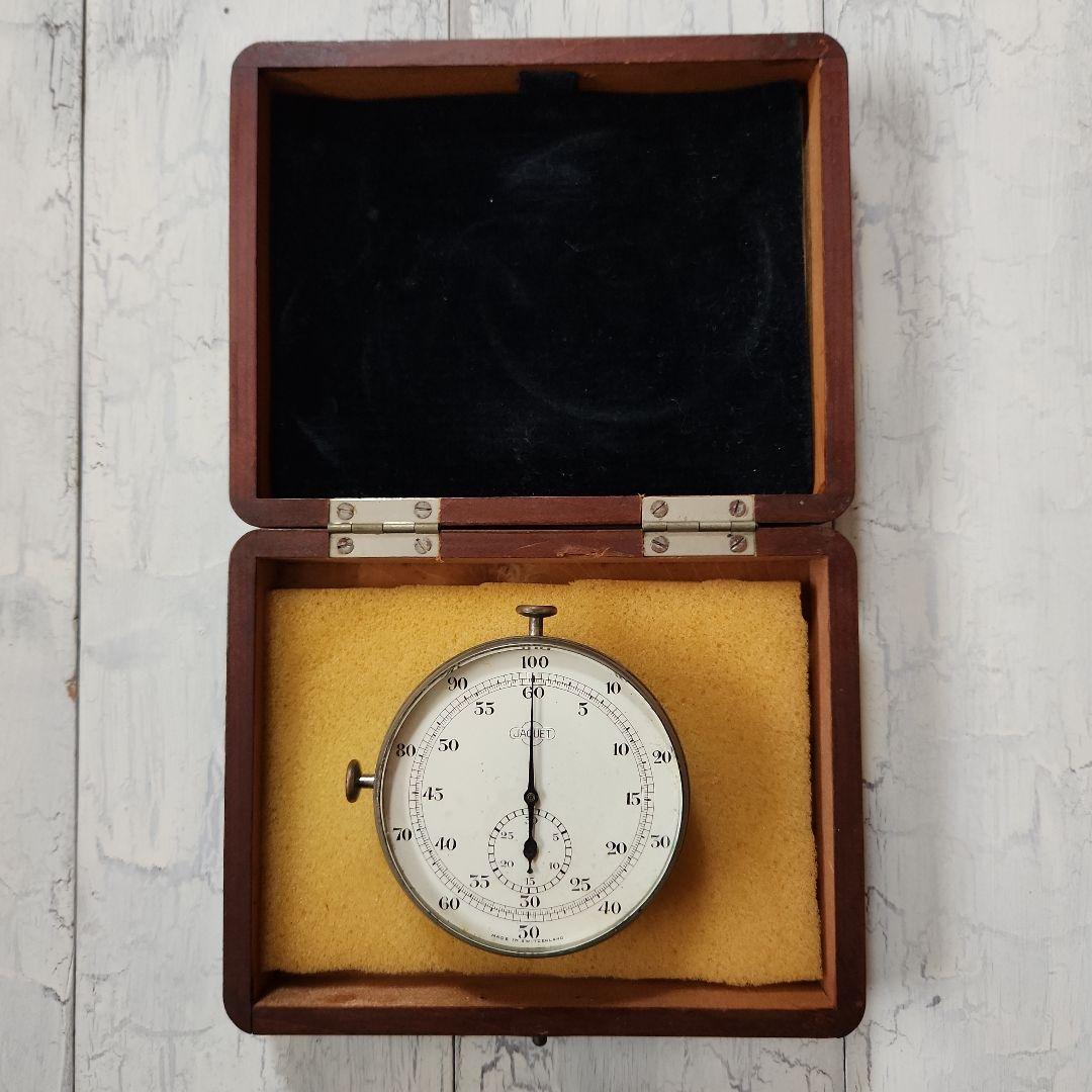 スイス製 JAQUET（ジャケ）木箱入りヴィンテージストップウォッチ 動作品