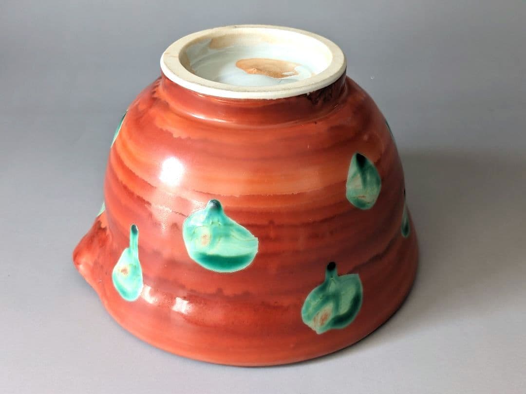 須田菁華 赤彩緑点文 吉字 片口