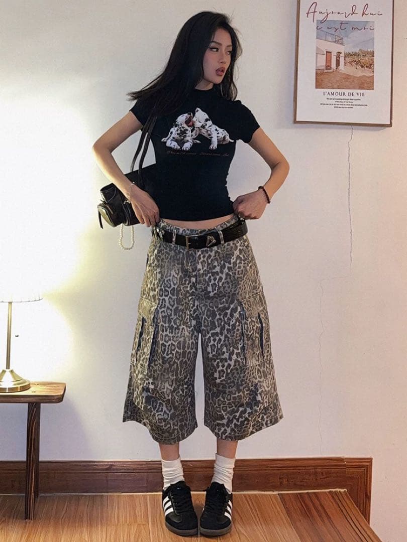 【グランジ】Double D レオパード7部丈カーゴバギーショーツ