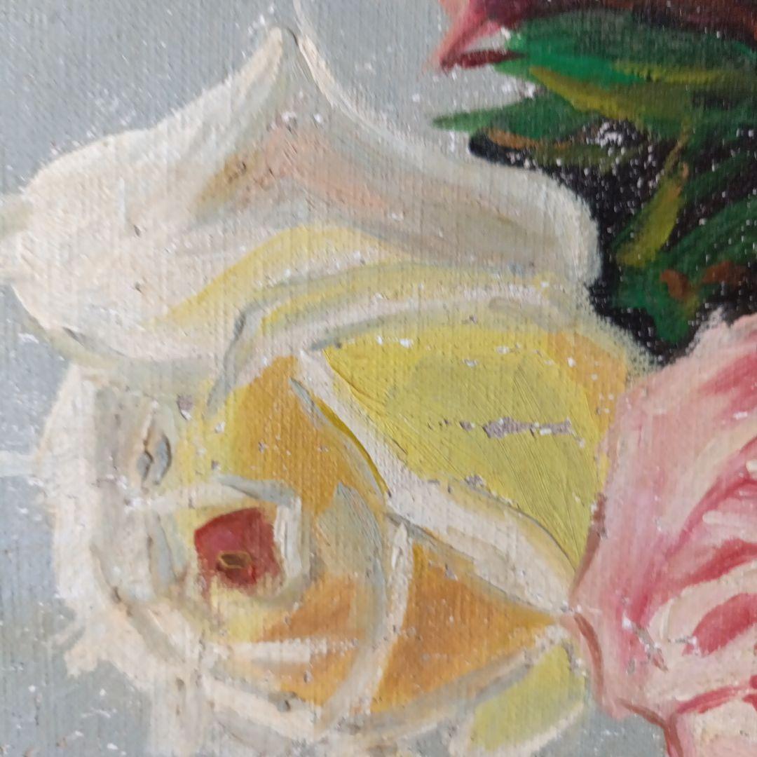 古　カラフル　薔薇　花の絵　アート　油絵?　絵画　アンティーク　作者不明